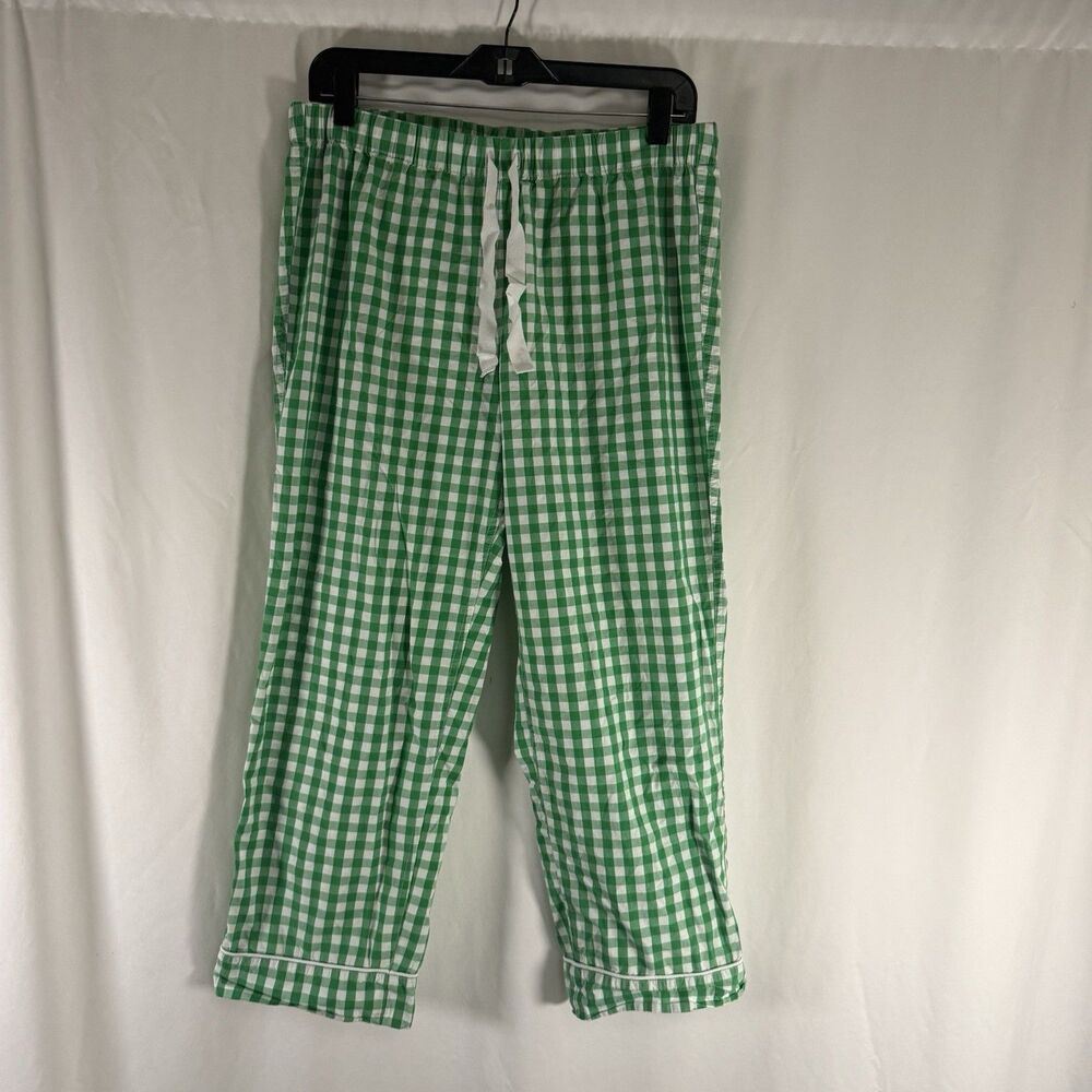 J Crew Pajama Pants Women's Small Green White Plaid Drawstring Pull On Cropped